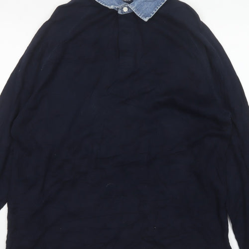 Marks & Spencer Men’s Navy M Long Sleeve Cotton Polo Denim Collar
