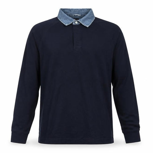Marks & Spencer Men’s Navy M Long Sleeve Cotton Polo Denim Collar