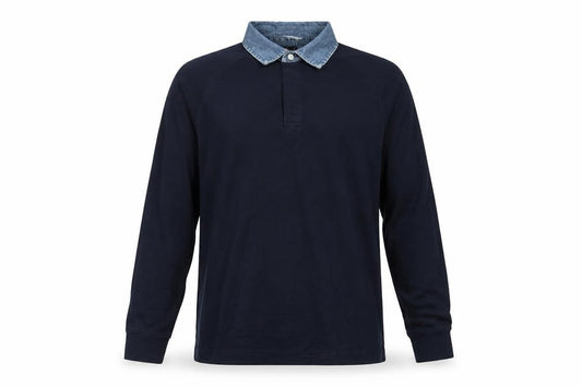 Marks & Spencer Men’s Navy M Long Sleeve Cotton Polo Denim Collar