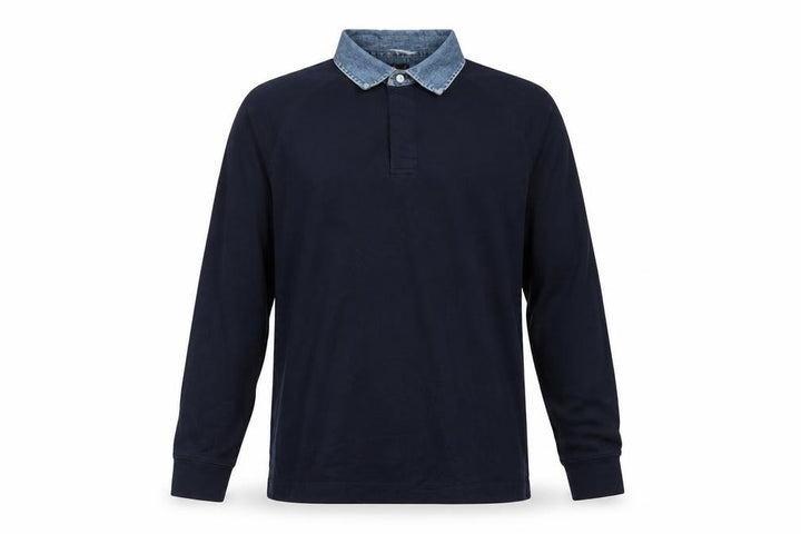 Marks & Spencer Men’s Navy M Long Sleeve Cotton Polo Denim Collar