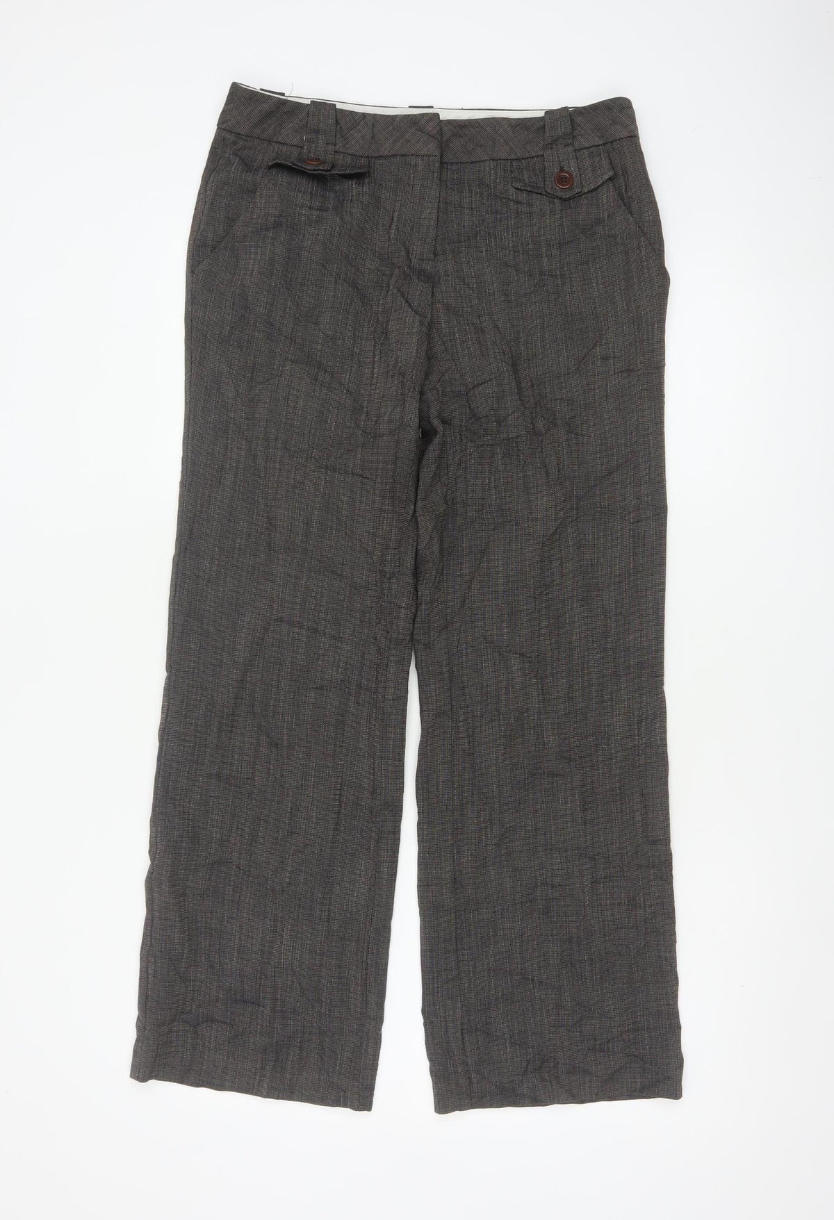 Monsoon Women Grey UK 10 Straight Herringbone Tailored Trousers