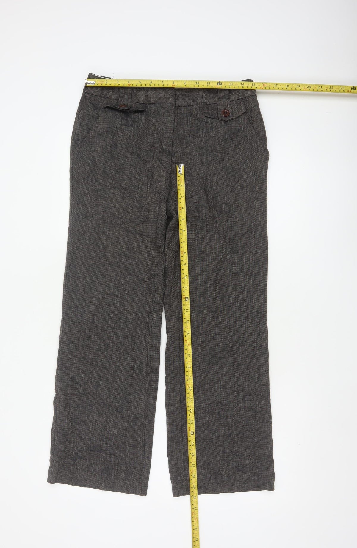 Monsoon Women Grey UK 10 Straight Herringbone Tailored Trousers