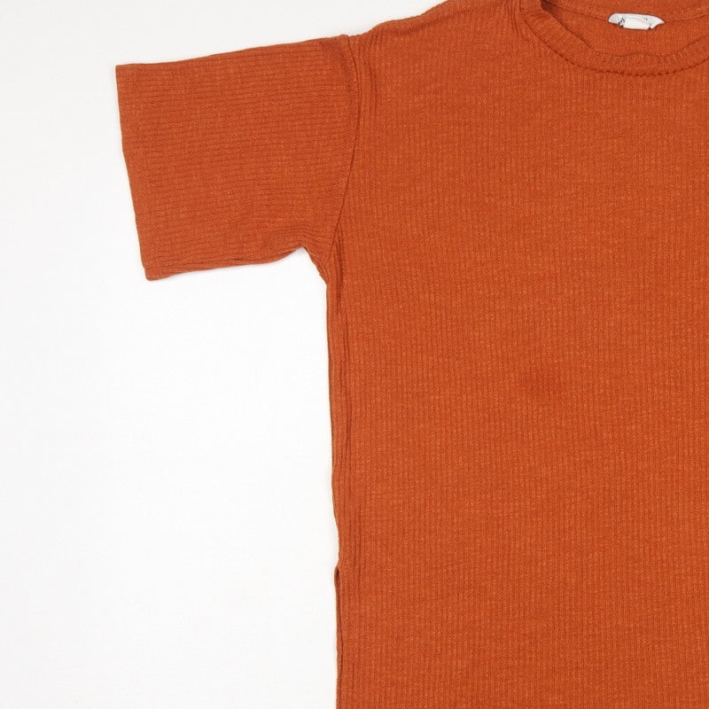 Monki Women Orange UK 12 Ribbed Knit Crew Neck Short Sleeve T-Shirt