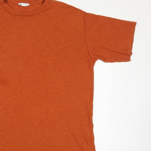 Monki Women Orange UK 12 Ribbed Knit Crew Neck Short Sleeve T-Shirt
