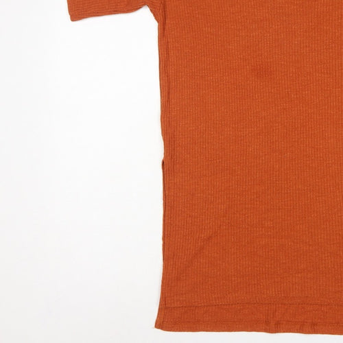 Monki Women Orange UK 12 Ribbed Knit Crew Neck Short Sleeve T-Shirt