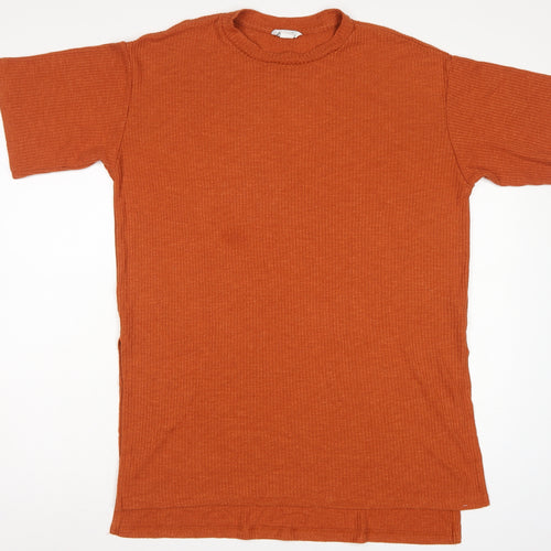 Monki Women Orange UK 12 Ribbed Knit Crew Neck Short Sleeve T-Shirt