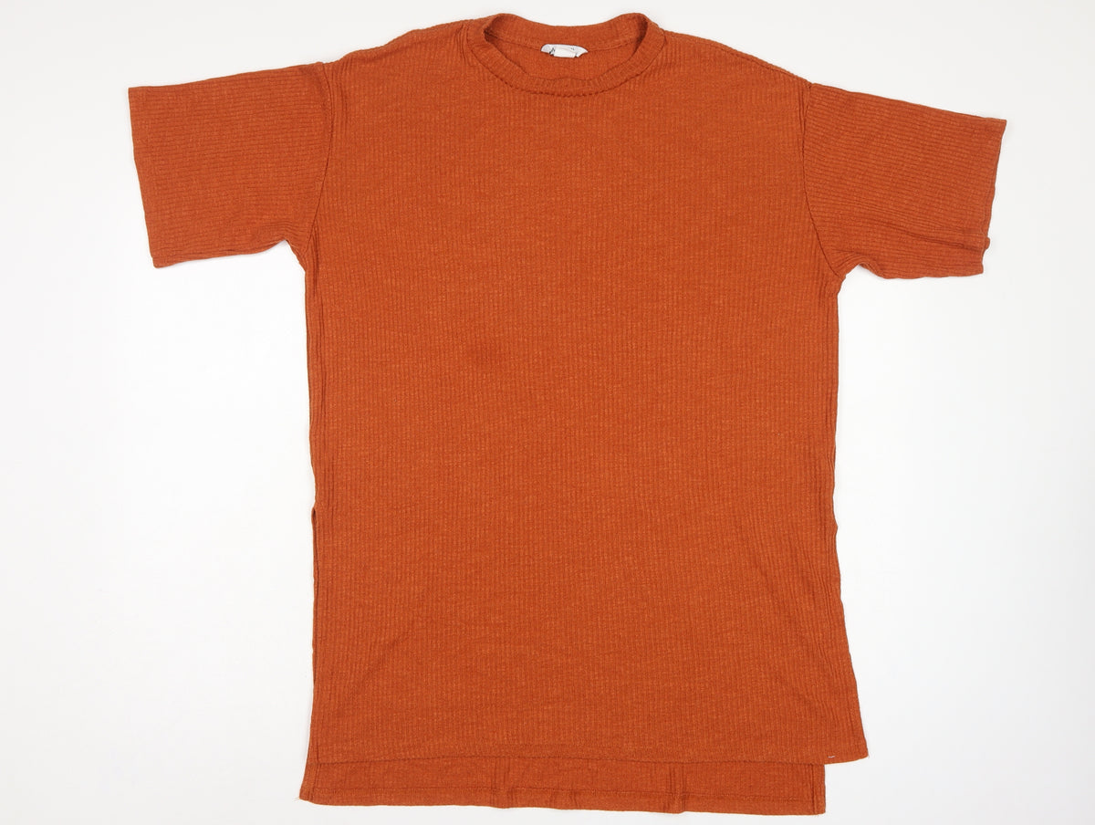 Monki Women Orange UK 12 Ribbed Knit Crew Neck Short Sleeve T-Shirt