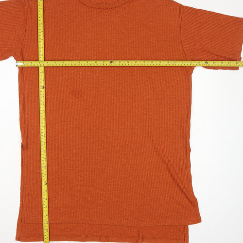 Monki Women Orange UK 12 Ribbed Knit Crew Neck Short Sleeve T-Shirt