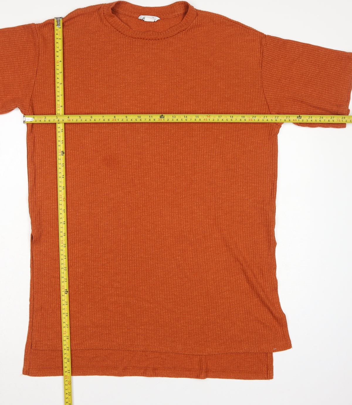 Monki Women Orange UK 12 Ribbed Knit Crew Neck Short Sleeve T-Shirt