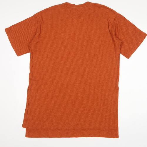 Monki Women Orange UK 12 Ribbed Knit Crew Neck Short Sleeve T-Shirt