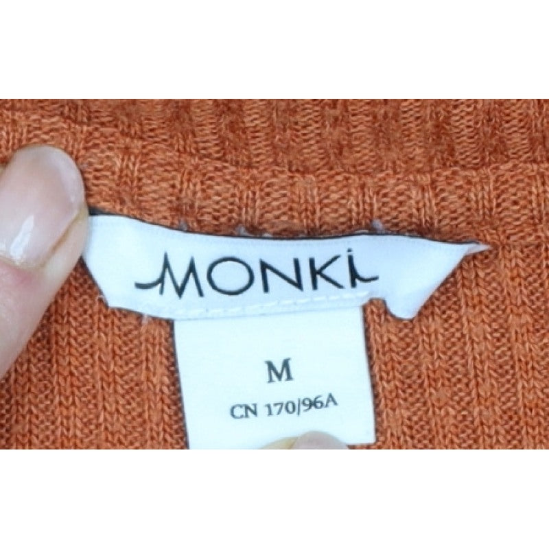 Monki Women Orange UK 12 Ribbed Knit Crew Neck Short Sleeve T-Shirt