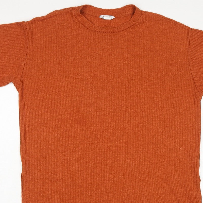 Monki Women Orange UK 12 Ribbed Knit Crew Neck Short Sleeve T-Shirt