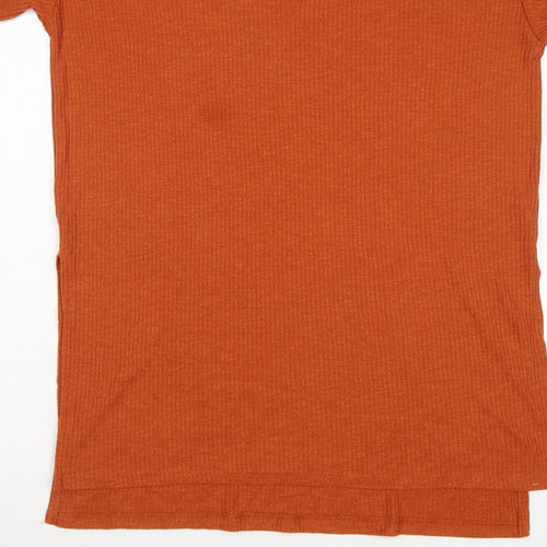 Monki Women Orange UK 12 Ribbed Knit Crew Neck Short Sleeve T-Shirt