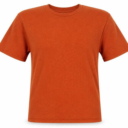 Monki Women Orange UK 12 Ribbed Knit Crew Neck Short Sleeve T-Shirt