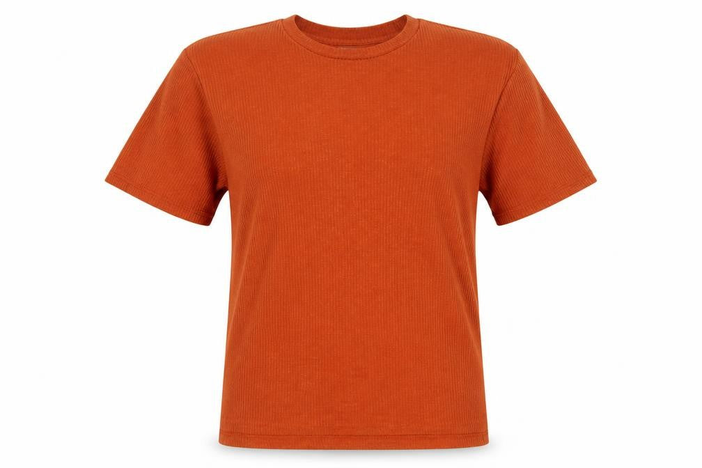 Monki Women Orange UK 12 Ribbed Knit Crew Neck Short Sleeve T-Shirt