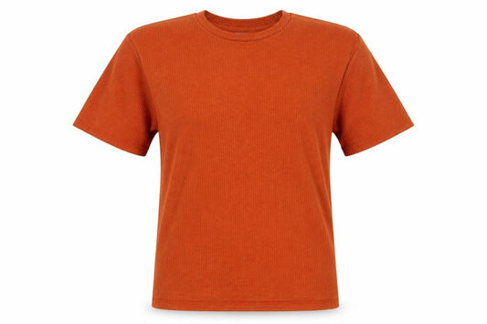 Monki Women Orange UK 12 Ribbed Knit Crew Neck Short Sleeve T-Shirt
