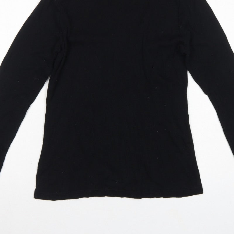 River Island Women Black Size 16 Roll Neck Long Sleeve Jersey Top