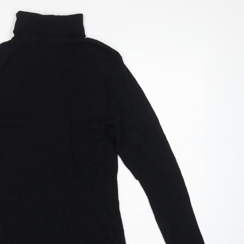 River Island Women Black Size 16 Roll Neck Long Sleeve Jersey Top