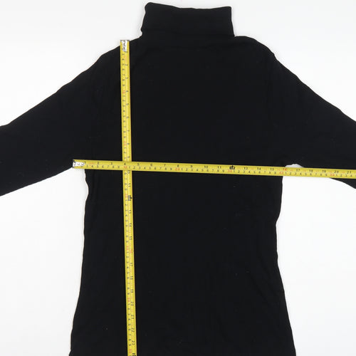 River Island Women Black Size 16 Roll Neck Long Sleeve Jersey Top