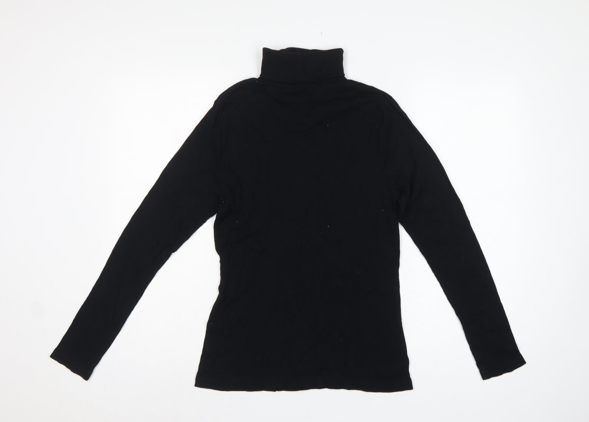 River Island Women Black Size 16 Roll Neck Long Sleeve Jersey Top