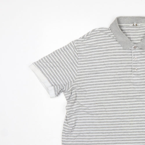 Cotton Traders Men's Grey Marl Striped Polo Shirt 2XL Short Sleeve
