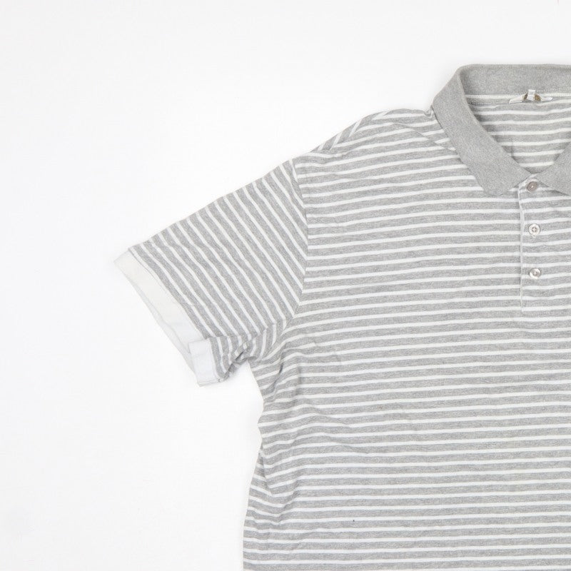 Cotton Traders Men's Grey Marl Striped Polo Shirt 2XL Short Sleeve