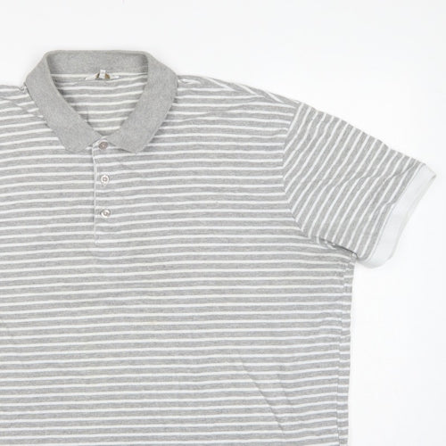 Cotton Traders Men's Grey Marl Striped Polo Shirt 2XL Short Sleeve