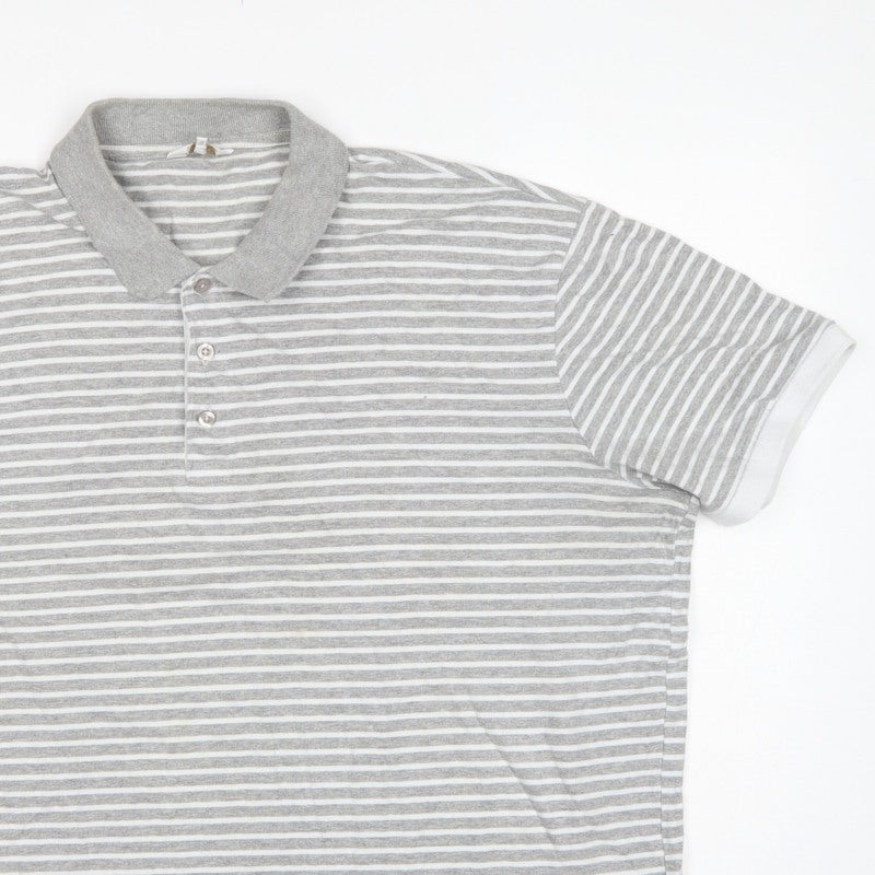Cotton Traders Men's Grey Marl Striped Polo Shirt 2XL Short Sleeve