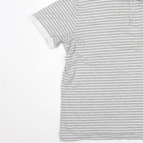 Cotton Traders Men's Grey Marl Striped Polo Shirt 2XL Short Sleeve