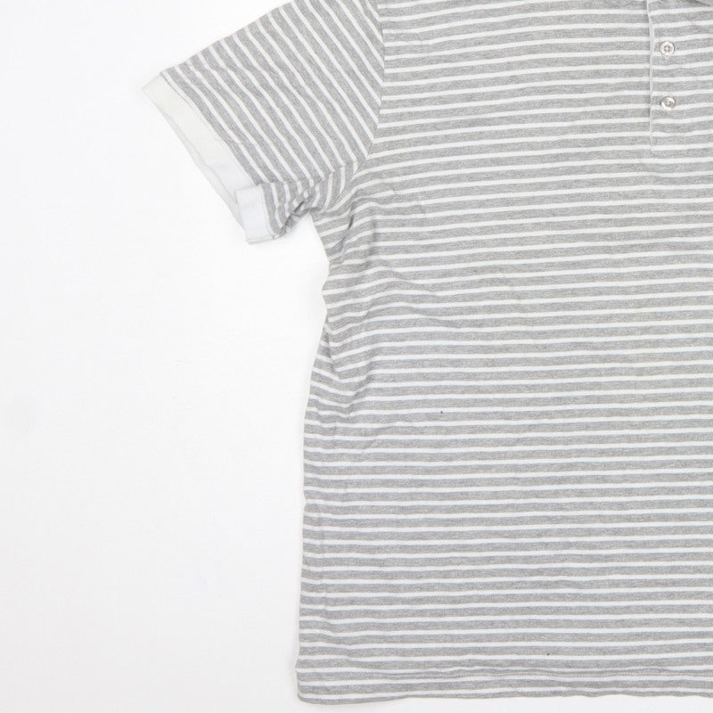 Cotton Traders Men's Grey Marl Striped Polo Shirt 2XL Short Sleeve