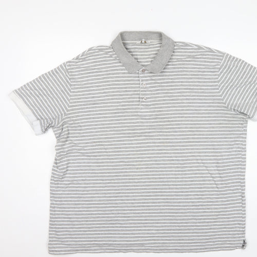 Cotton Traders Men's Grey Marl Striped Polo Shirt 2XL Short Sleeve