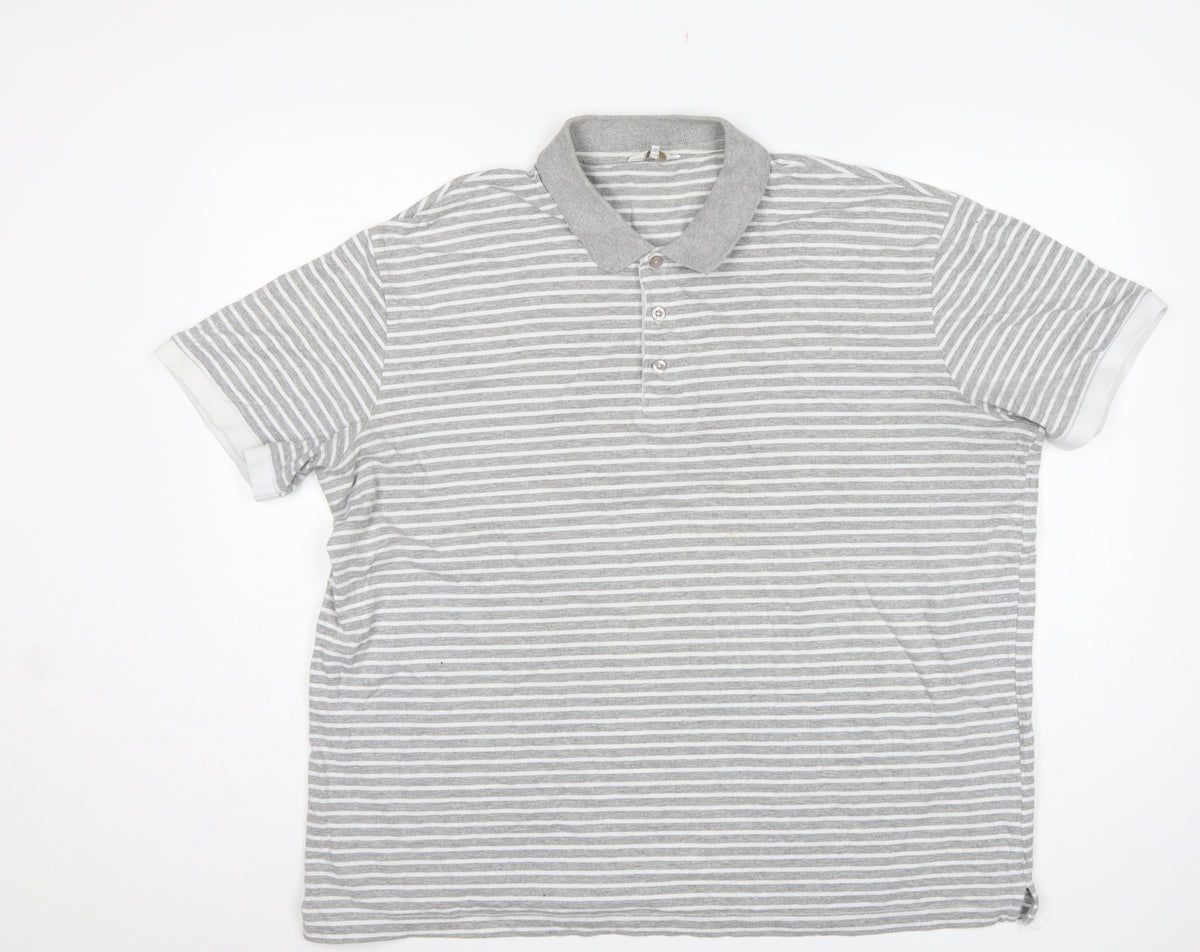 Cotton Traders Men's Grey Marl Striped Polo Shirt 2XL Short Sleeve
