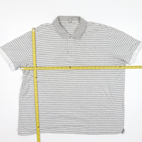 Cotton Traders Men's Grey Marl Striped Polo Shirt 2XL Short Sleeve