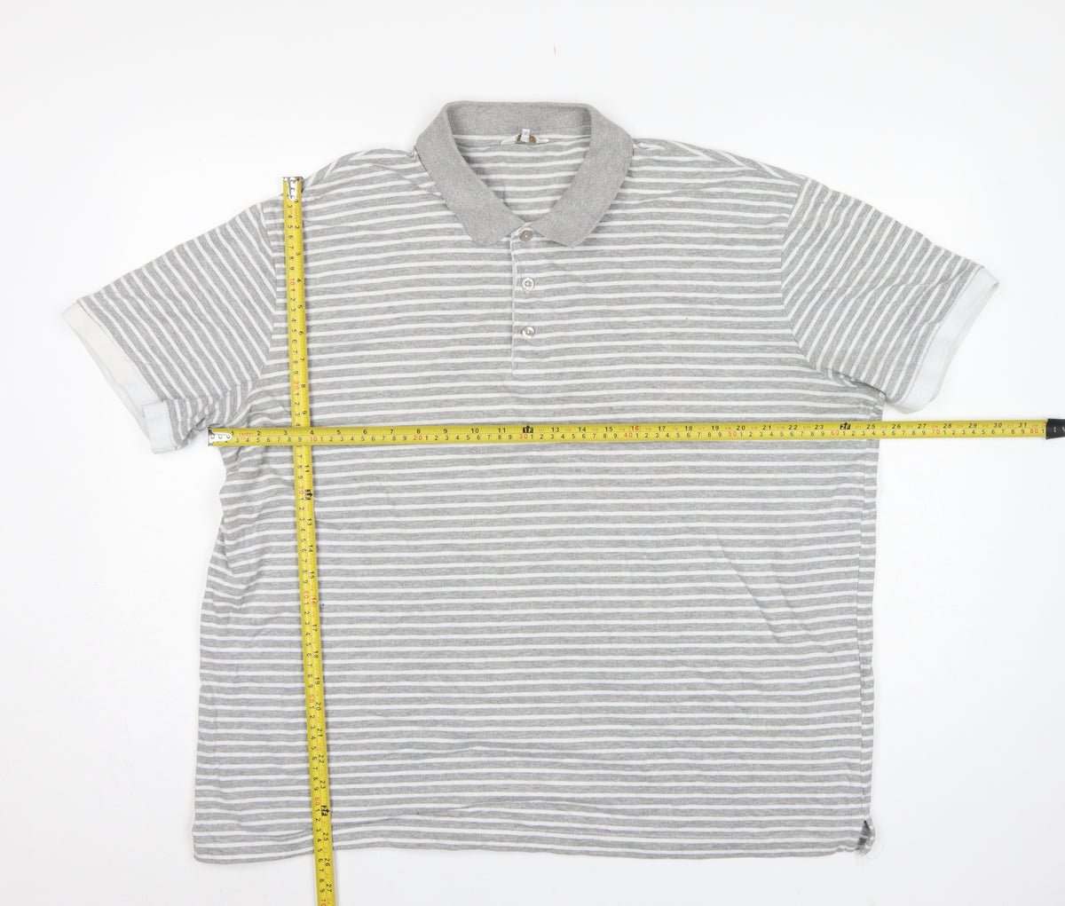 Cotton Traders Men's Grey Marl Striped Polo Shirt 2XL Short Sleeve