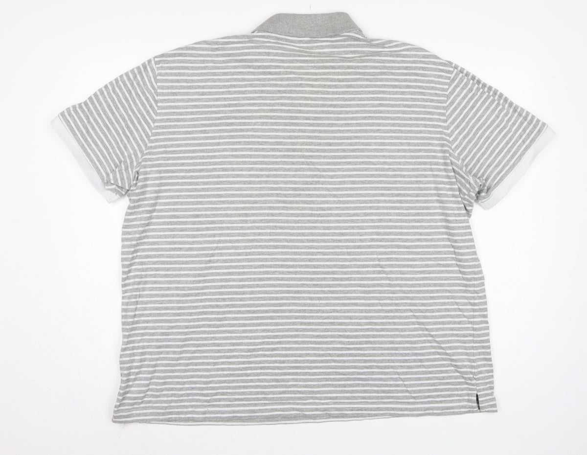 Cotton Traders Men's Grey Marl Striped Polo Shirt 2XL Short Sleeve