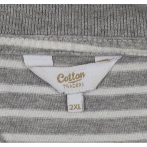 Cotton Traders Men's Grey Marl Striped Polo Shirt 2XL Short Sleeve