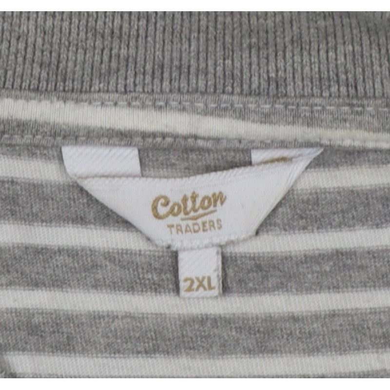 Cotton Traders Men's Grey Marl Striped Polo Shirt 2XL Short Sleeve