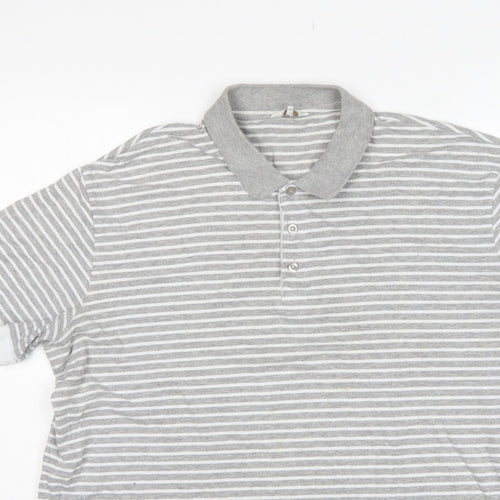 Cotton Traders Men's Grey Marl Striped Polo Shirt 2XL Short Sleeve