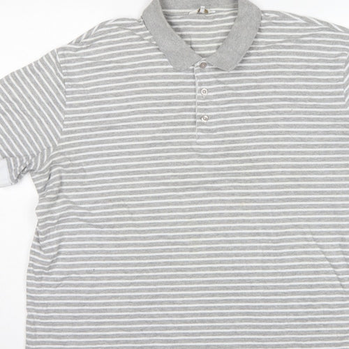 Cotton Traders Men's Grey Marl Striped Polo Shirt 2XL Short Sleeve