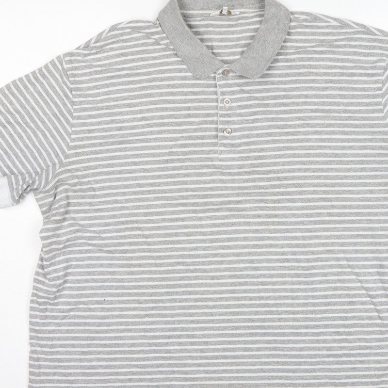 Cotton Traders Men's Grey Marl Striped Polo Shirt 2XL Short Sleeve