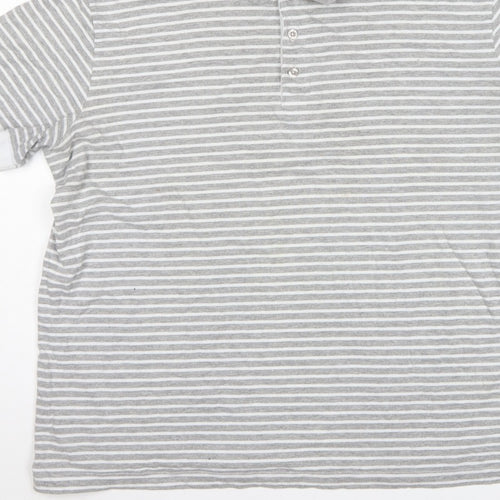 Cotton Traders Men's Grey Marl Striped Polo Shirt 2XL Short Sleeve