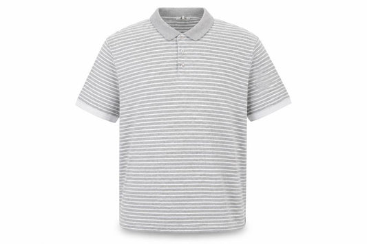 Cotton Traders Men's Grey Marl Striped Polo Shirt 2XL Short Sleeve