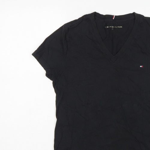 Tommy Hilfiger Women Black M Slim V-Neck Cotton Basic T-Shirt