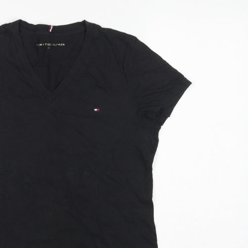 Tommy Hilfiger Women Black M Slim V-Neck Cotton Basic T-Shirt