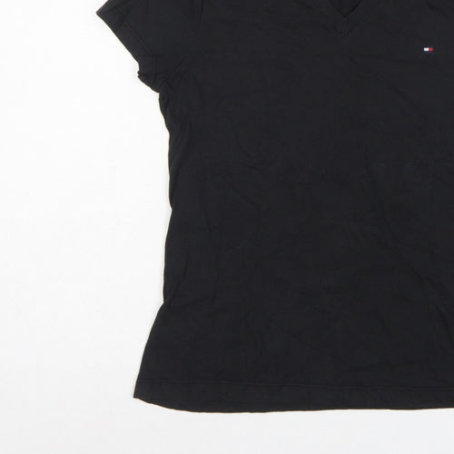 Tommy Hilfiger Women Black M Slim V-Neck Cotton Basic T-Shirt