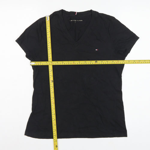 Tommy Hilfiger Women Black M Slim V-Neck Cotton Basic T-Shirt