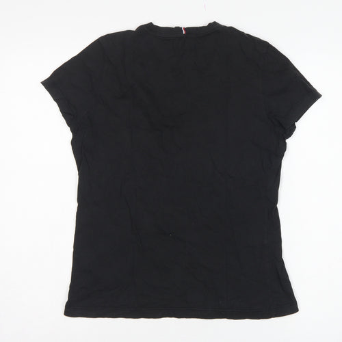 Tommy Hilfiger Women Black M Slim V-Neck Cotton Basic T-Shirt