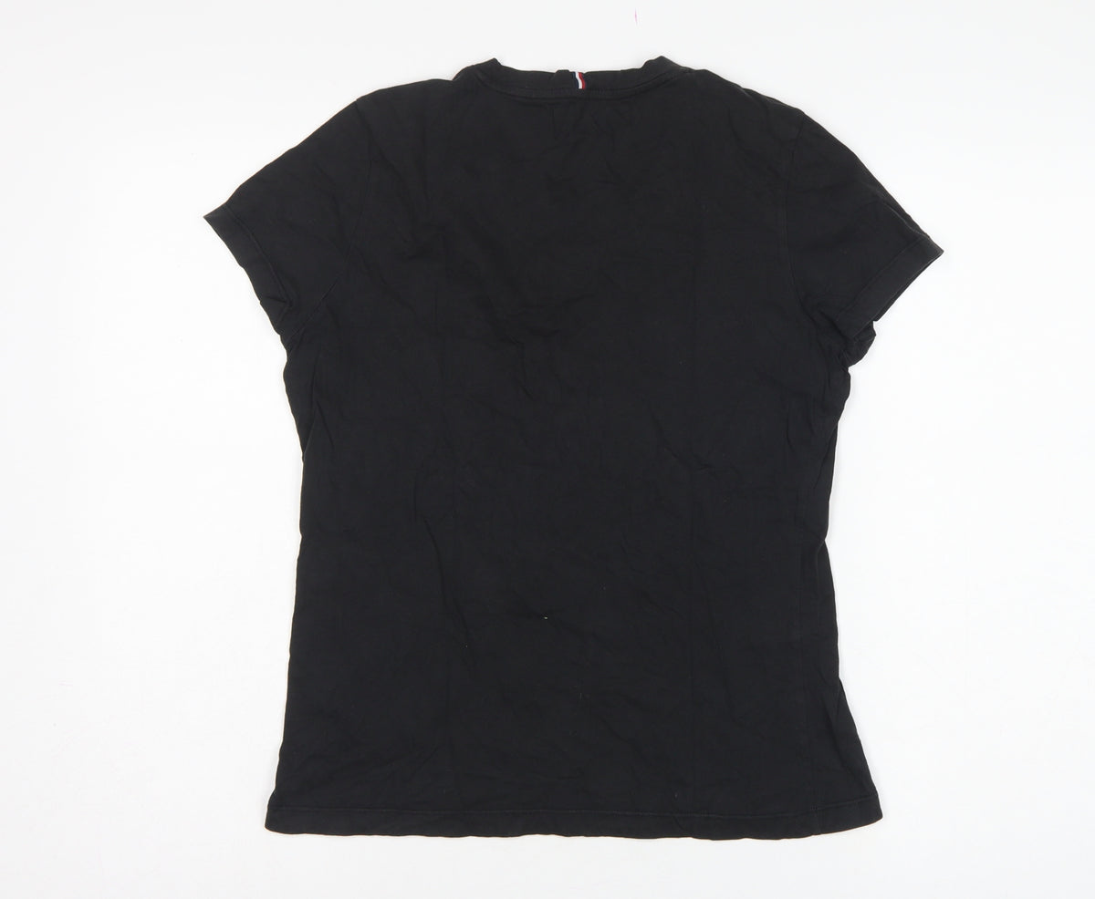 Tommy Hilfiger Women Black M Slim V-Neck Cotton Basic T-Shirt