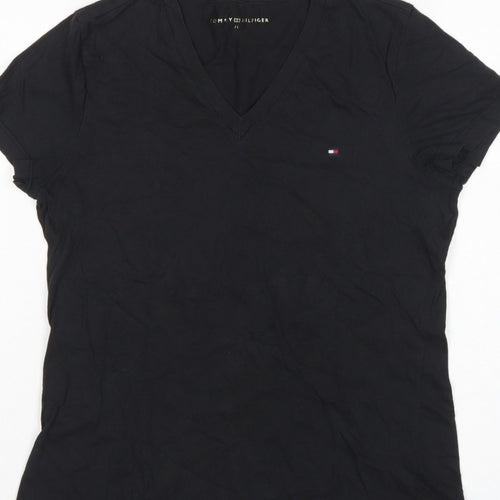 Tommy Hilfiger Women Black M Slim V-Neck Cotton Basic T-Shirt