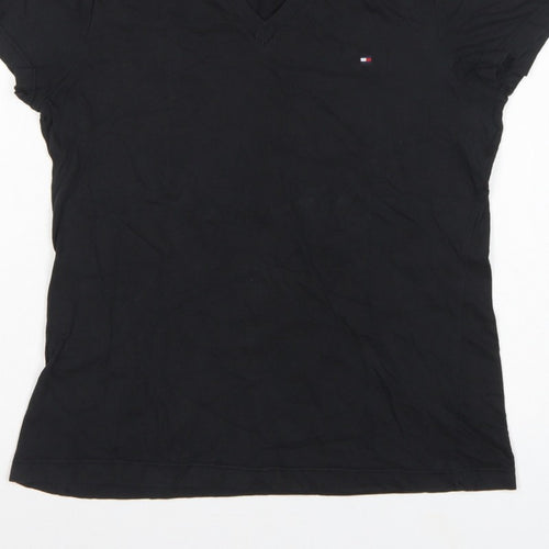 Tommy Hilfiger Women Black M Slim V-Neck Cotton Basic T-Shirt